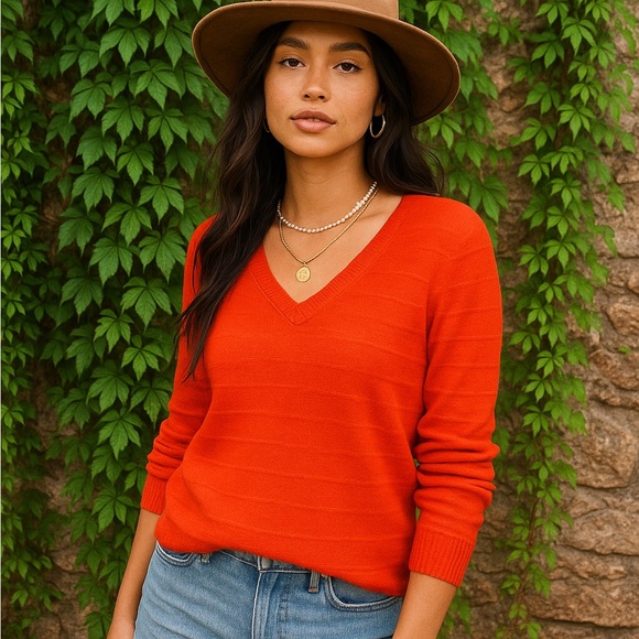 360 Sweater Sweaters - 360SWEATER Orange Textured Cashmere Sweater, S